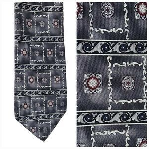 Vtg Luxe Men's Medallion 100% Silk Tie Smoke Gray Luxury Necktie Stafford Formal